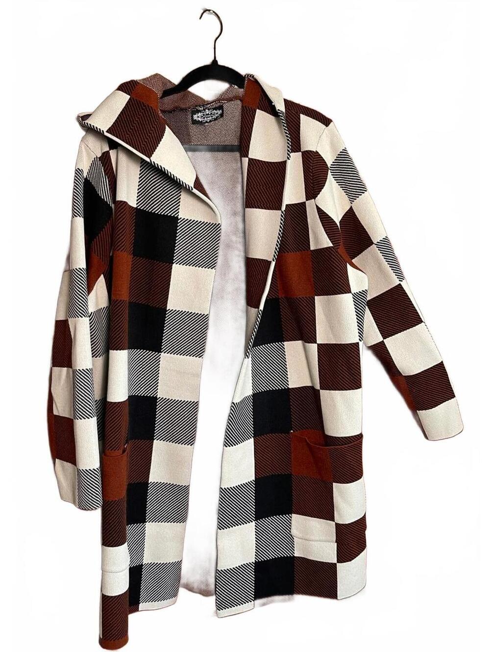 Women's Hooded Plaid Coat Jacket Olive.O Size XL